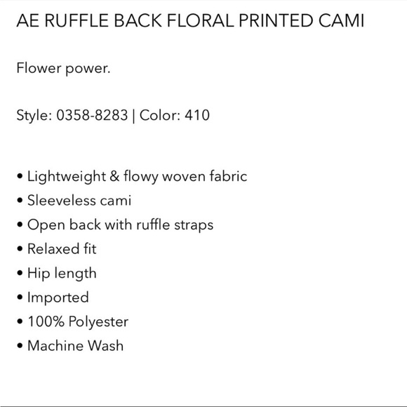 New American Eagle Ruffle Back Floral Cami Tank Top - Small - Picture 6 of 7